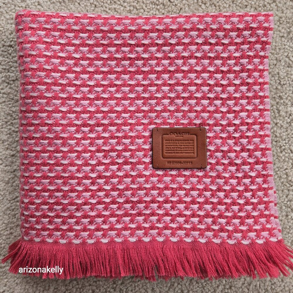NWT Coach Wool Pink Tweed Woven Square Scarf